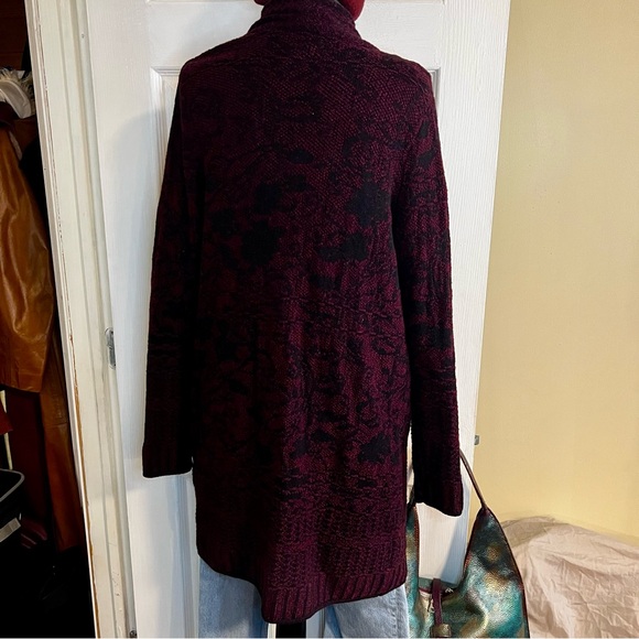 NWT J. Jill Tapestry Cotton Blend Floral Pocket Knit Moody Bordeaux Cardigan S - Picture 8 of 13